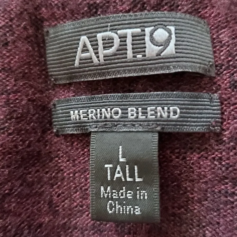 🔺️Apt 9 Wine Merino Blend Big & Tall Sweater Men's Large